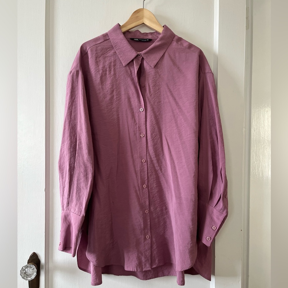 Oversized pink button down shirt
